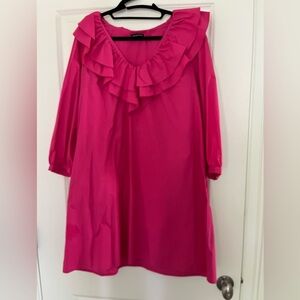 Who What Wear Pink Ruffled Bib Collar Midi Dress Maturity oversized Fairy